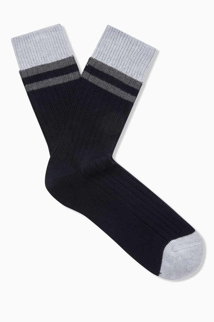 Striped Socks in Cotton, Blue