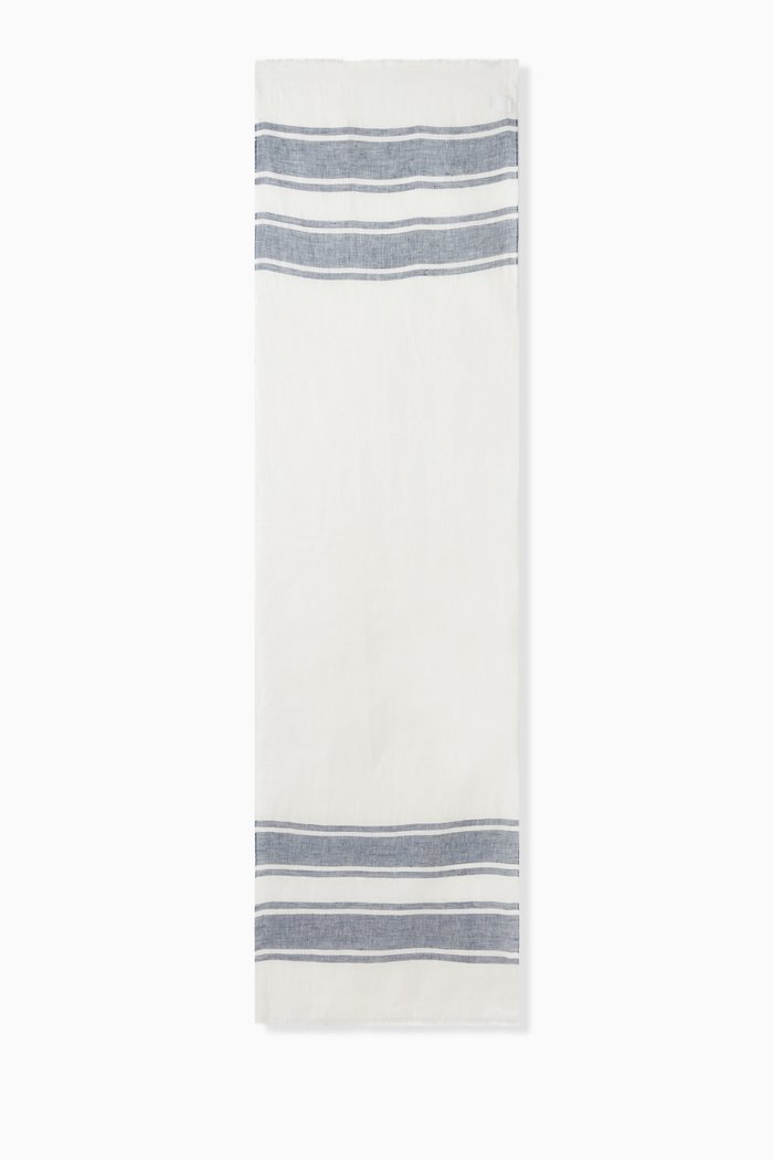 Striped Scarf in Linen-twill, White