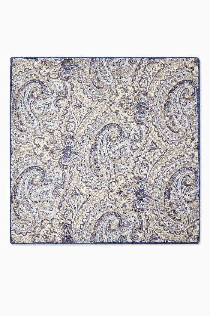 

Printed Pocket Square in Silk, Blue
