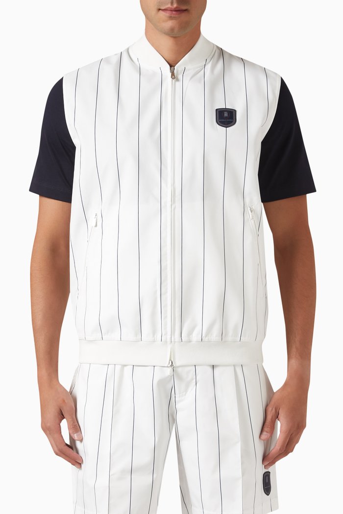 

Striped Zip Cardigan, White