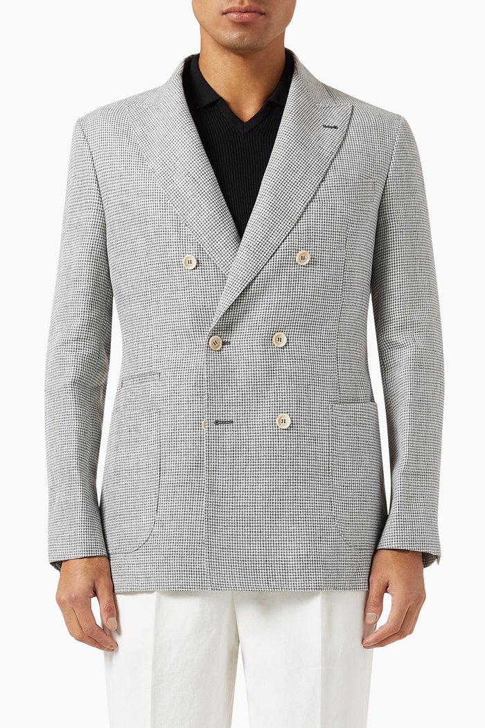

Houndstooth Jacket in Linen, Grey