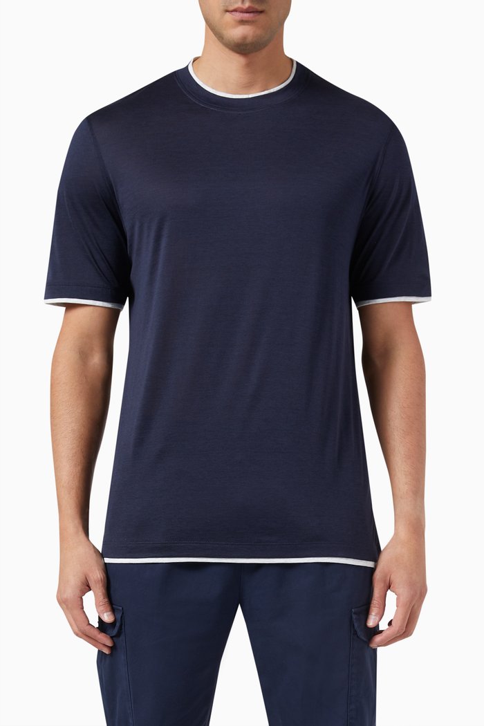 

Double-layered T-shirt in Cotton-silk, Blue