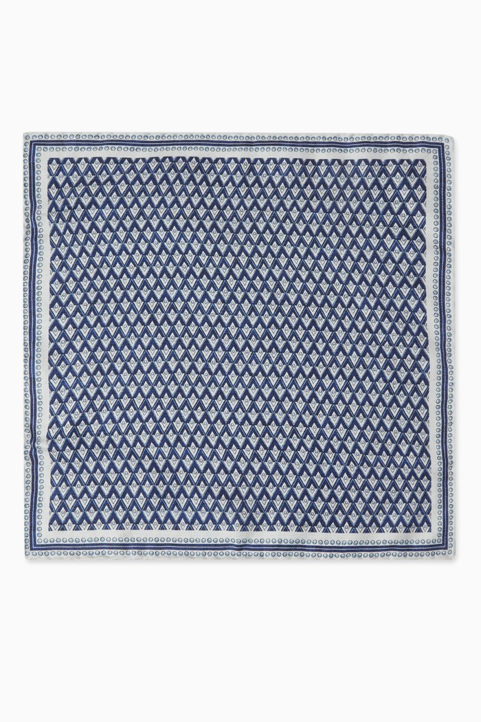 

Printed Pocket Square in Silk Jacquard, Blue