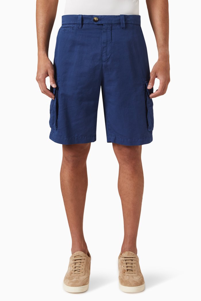

Dyed Bermuda Cargo Shorts in Linen, Blue