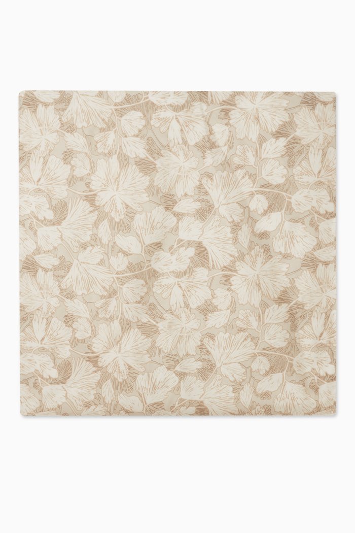 Floral-print Square Scarf in Silk, Neutral
