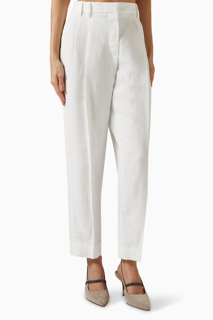 

High-waist Cropped Pants in Viscose, White