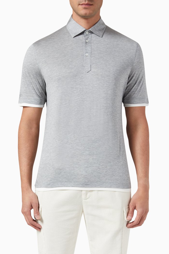 

Double-layered Polo Shirt in Cotton-silk, Grey