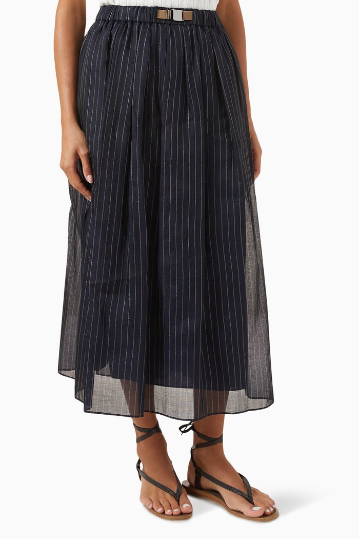 

Pinstripe High-waist Maxi Skirt in Cotton, Blue