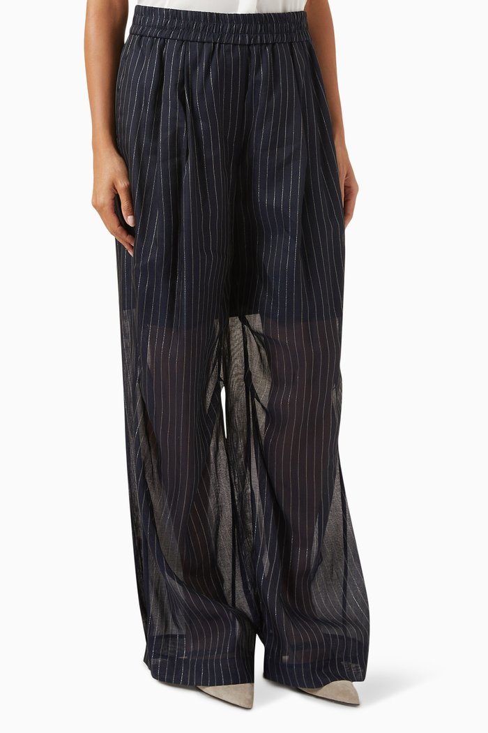 

Pinstriped Oversized Semi-sheer Pants in Cotton-blend, Blue
