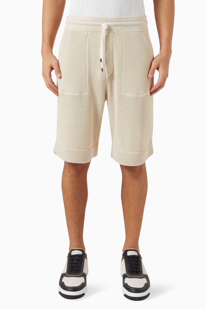 

Bermuda Shorts in Rib-knit Cotton, Brown