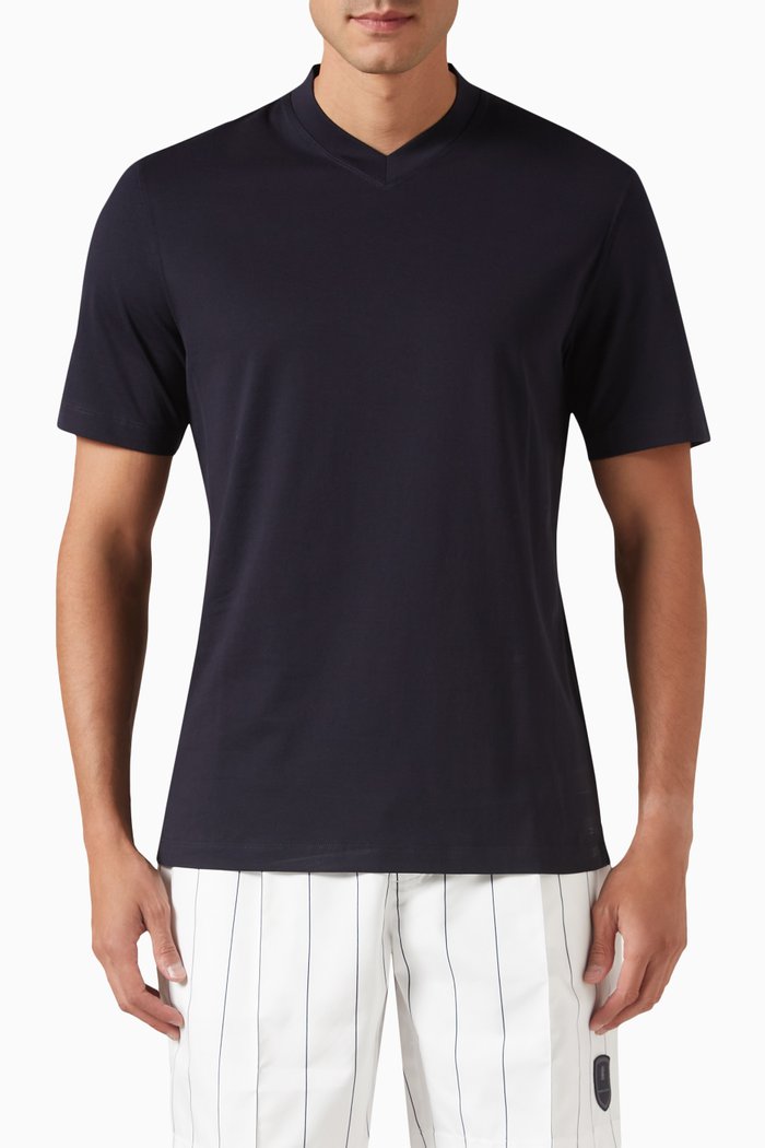

V-neck T-shirt in Cotton, Blue
