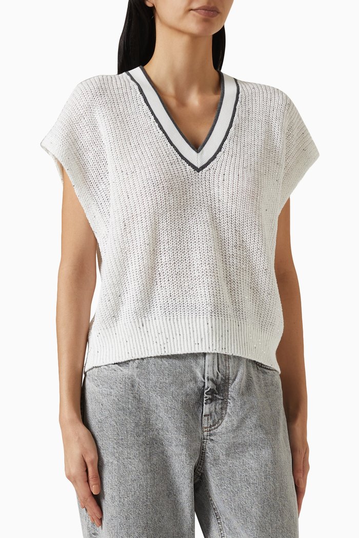 

V-neck Vest in Knit, White