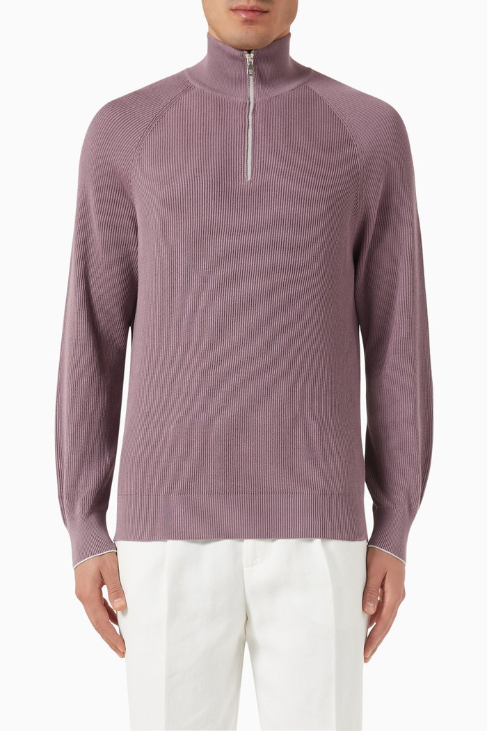 

Half-Zip Sweater in Cotton, Purple