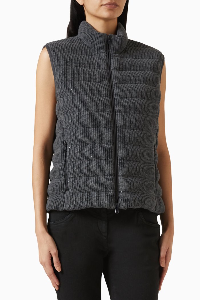 

Ribbed Padded Vest in Knit, Grey
