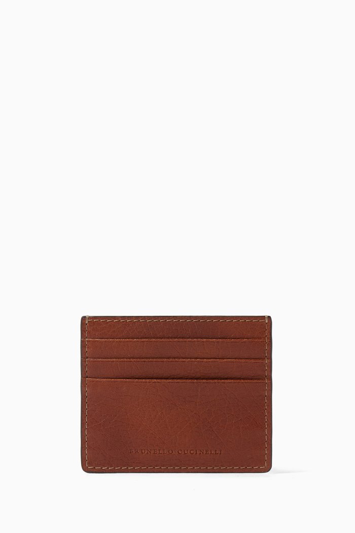 

Mini Card Case in Calf Leather, Brown