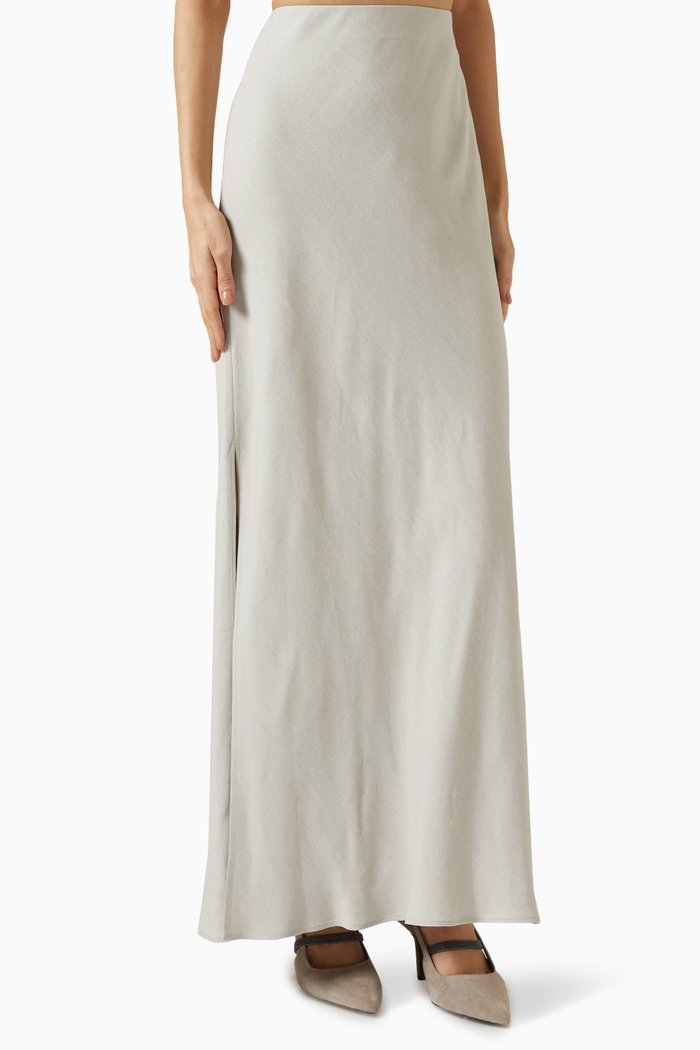 

Fluid Bias-cut Maxi Skirt in Viscose-linen, Grey