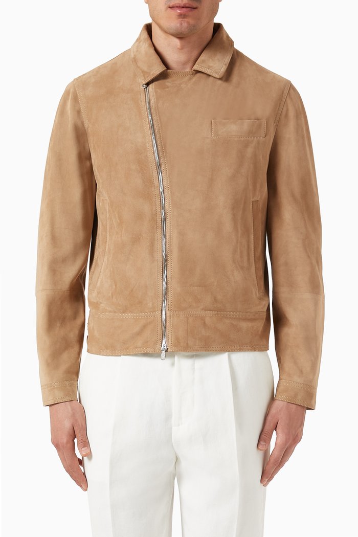 Biker Jacket in Suede, Brown