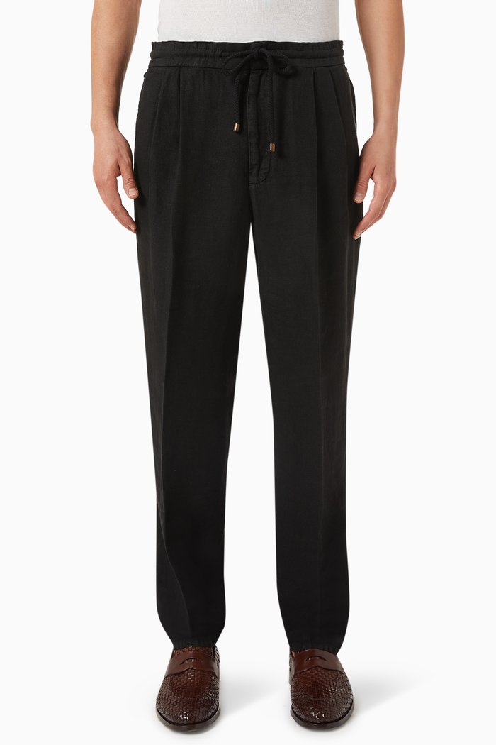 Leisure-fit Trousers in Linen Gabardine, Black