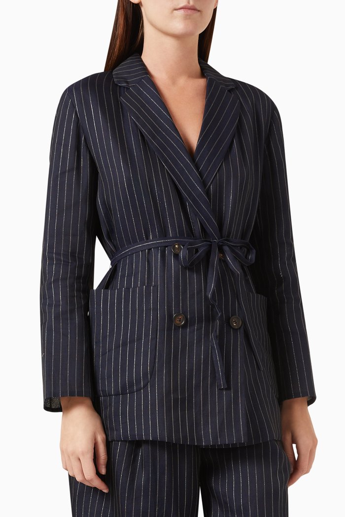 

Belted Blazer in Cotton-blend, Blue