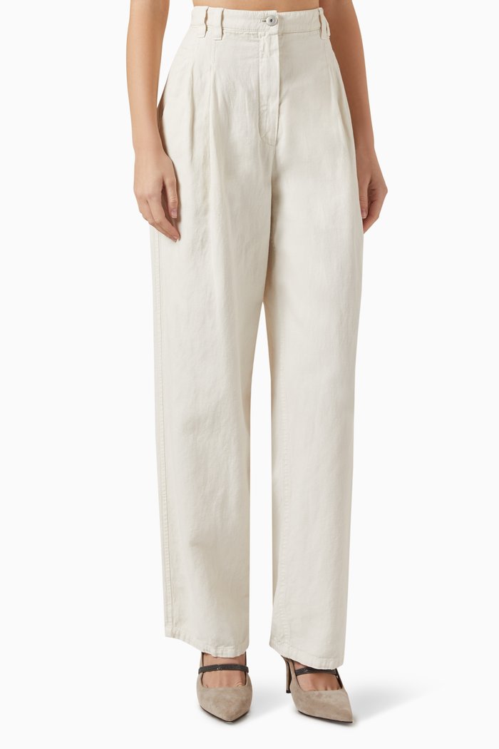 

High-waisted Pants in Cotton Linen-blend, White