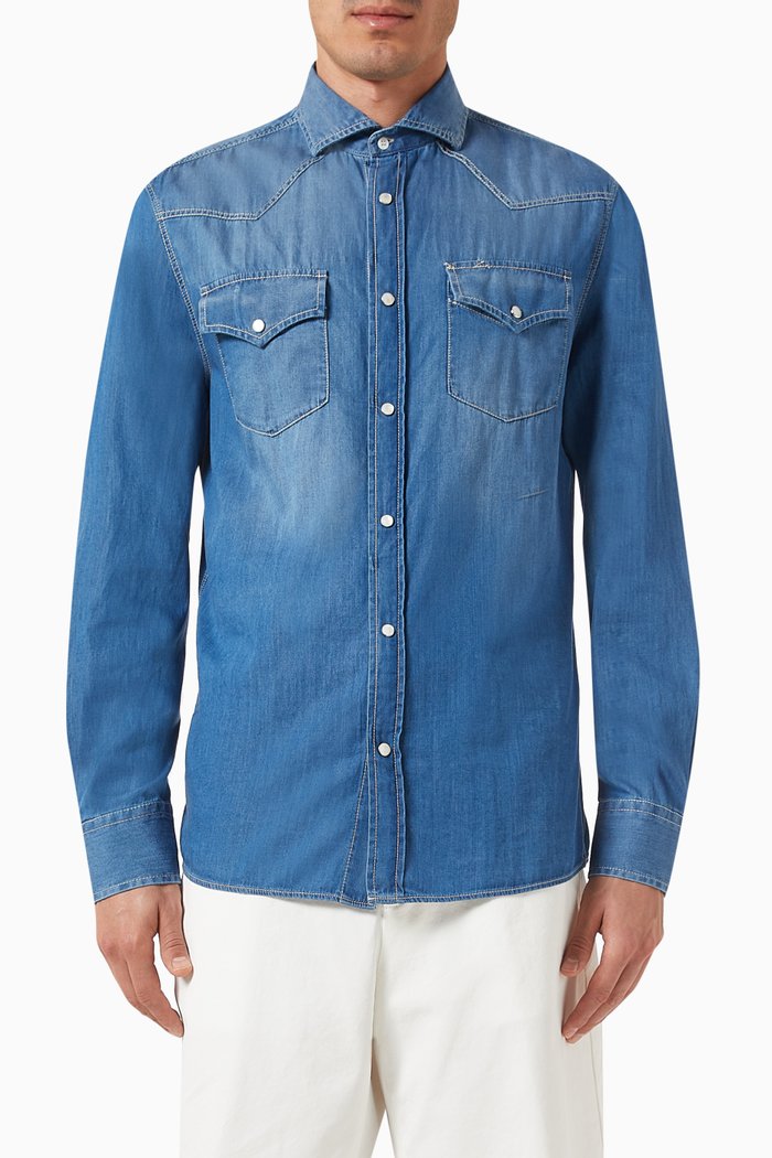 

Classic Collar Shirt in Denim, Blue