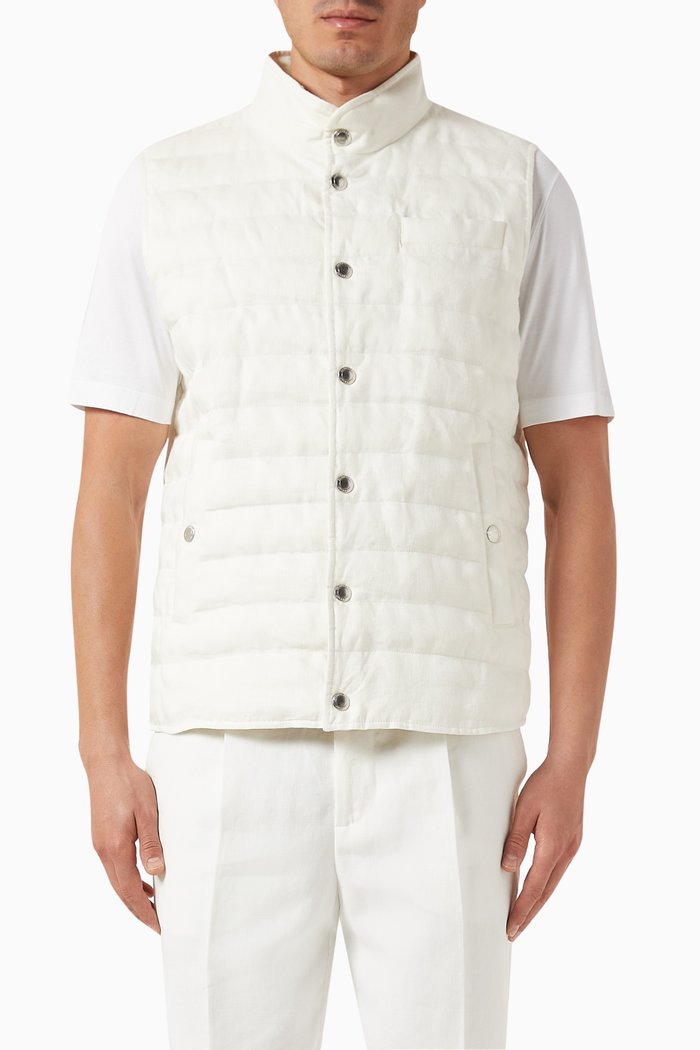 

Denim-effect Vest in Padded Linen, White