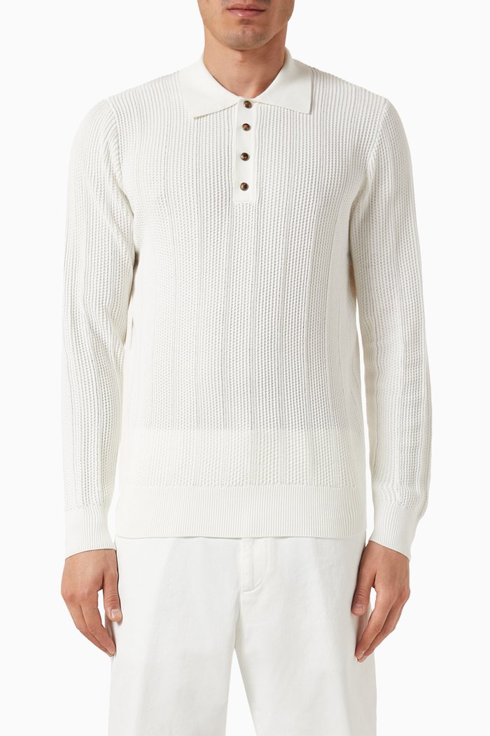 

Polo Shirt in Cotton Rib-knit, White