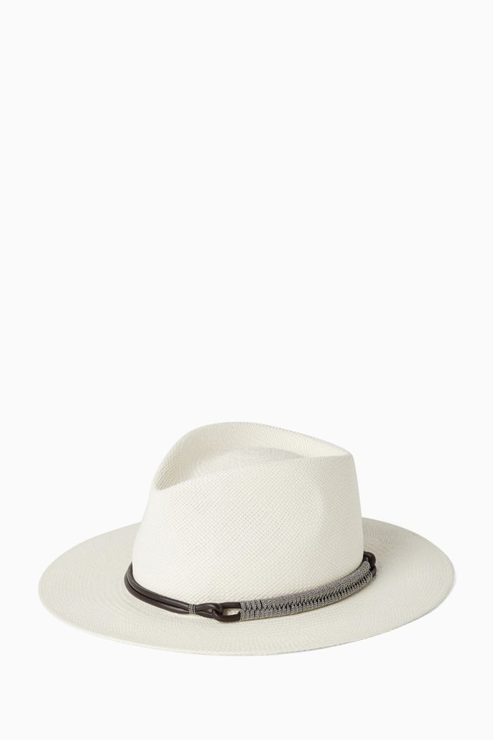 Monili Band Fedora Hat in Straw, White
