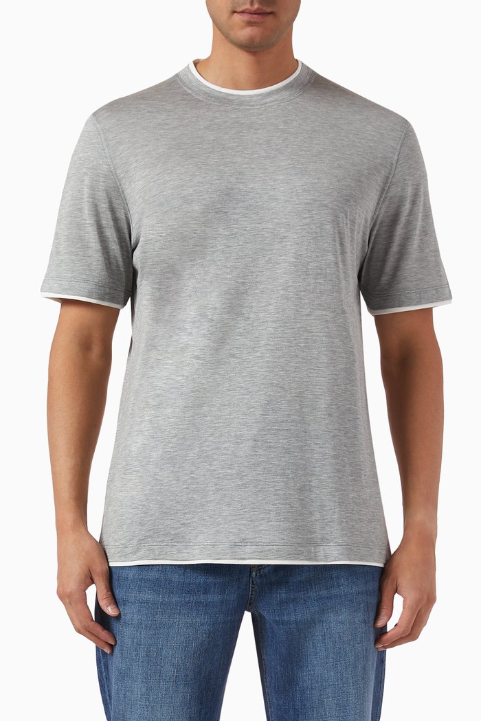 

Faux-layering T-shirt in Silk Cotton, Grey