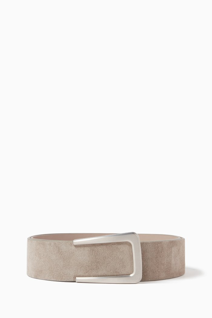 

Thin Buckle Belt in Suede, Grey