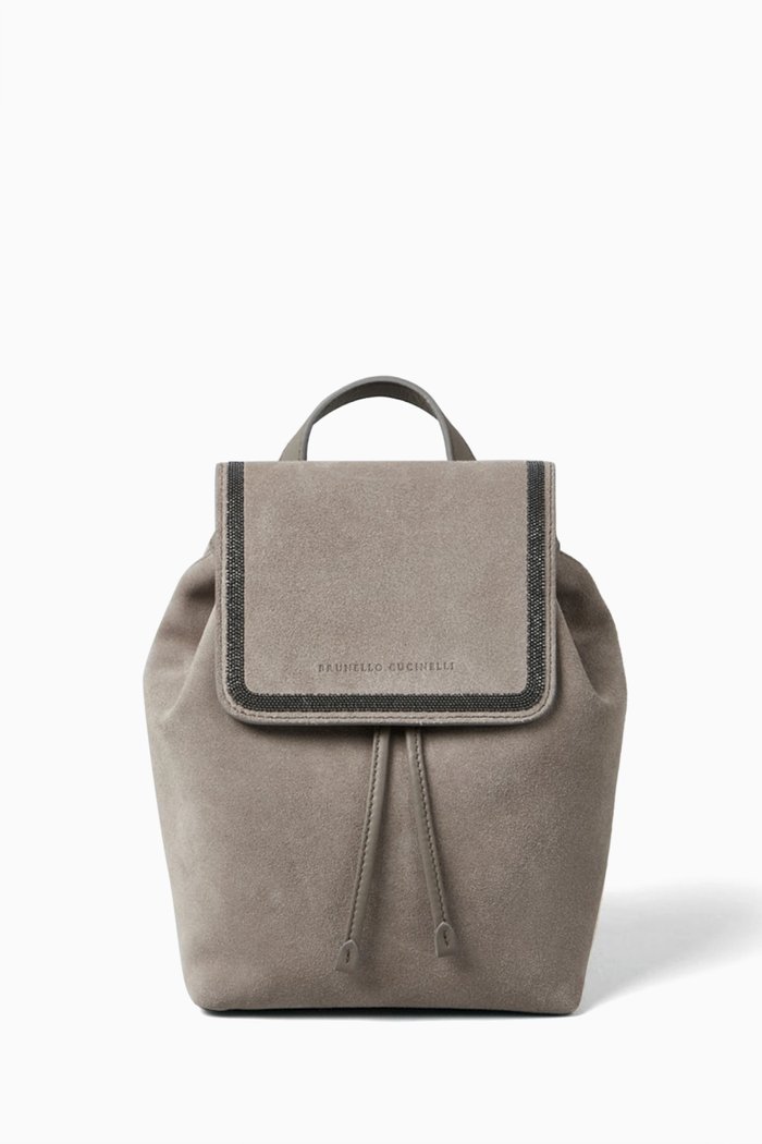 Precious Contour Backpack in Suede, Grey
