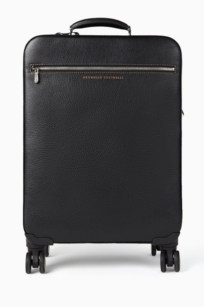 

Trolley Travel Bag in Grained Leather, Black
