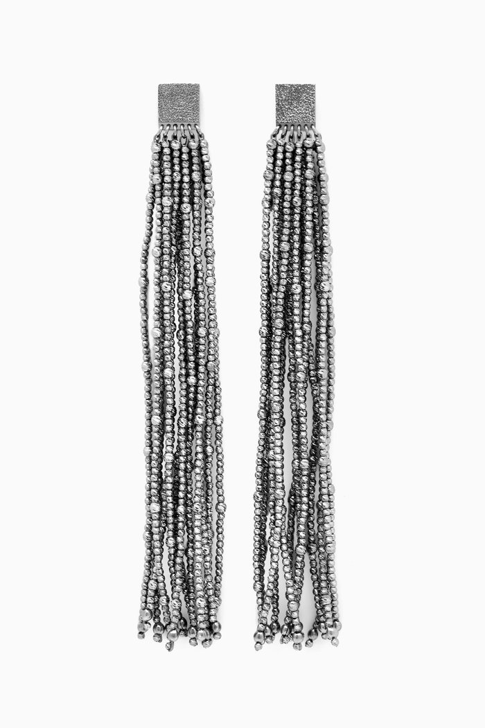 

Beaded Fringe Earrings in Sterling Silver, Grey