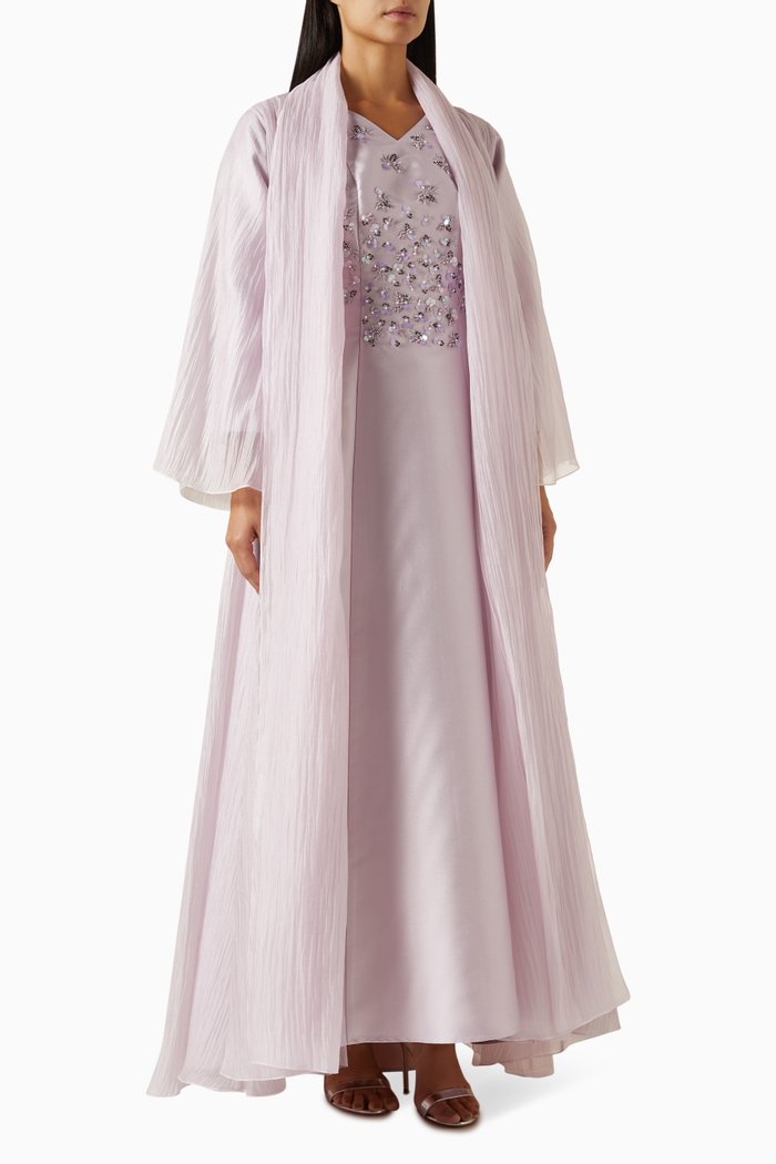 

3-piece Embellished Abaya Set in Organza & Tulle, Purple