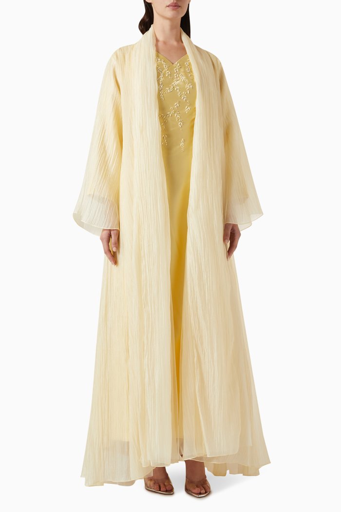 

3-piece Sequin Embellished Abaya in Organza & Tulle, Yellow