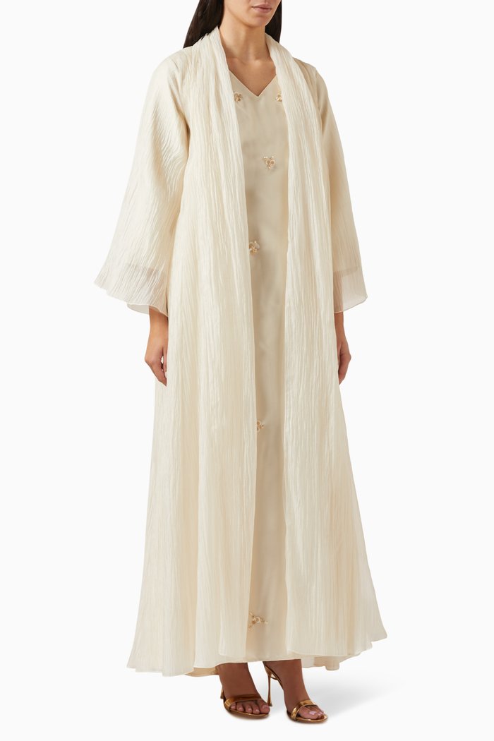 

3-piece Embellished Abaya Set in Organza & Tulle, Neutral