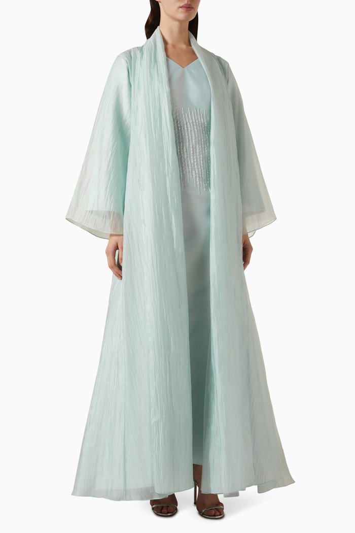 

3-piece Sequin Embellished Abaya Set in Organza & Tulle, Blue