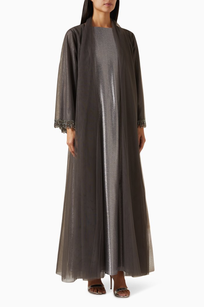 

Embellished Abaya Set, Grey