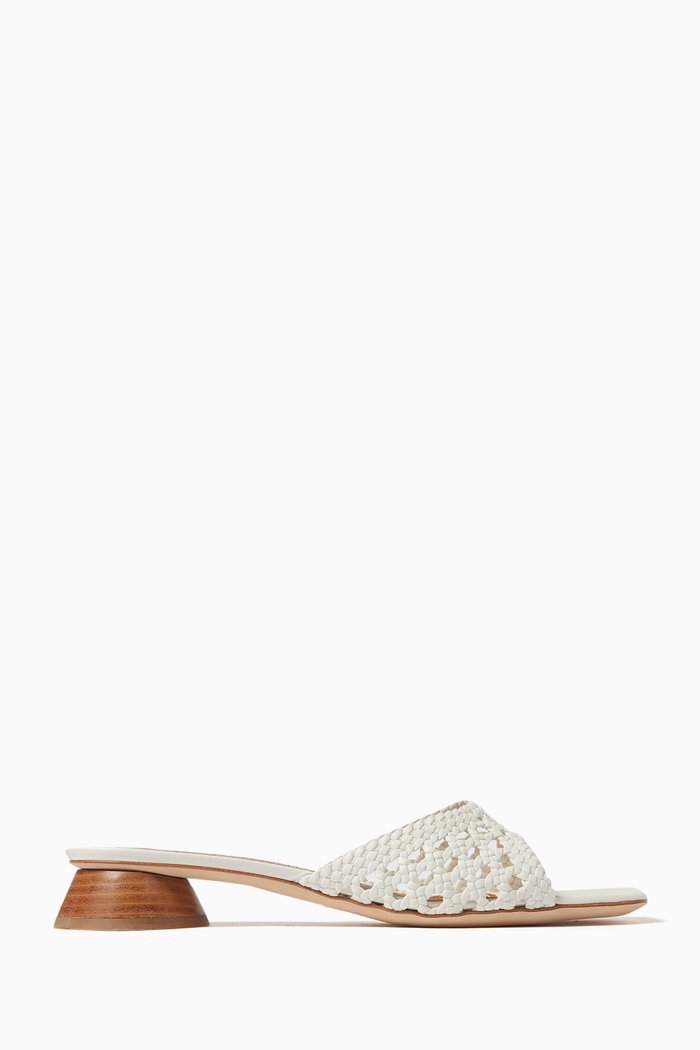 

Simone 35 Crochet Mule Sandals in Leather, White
