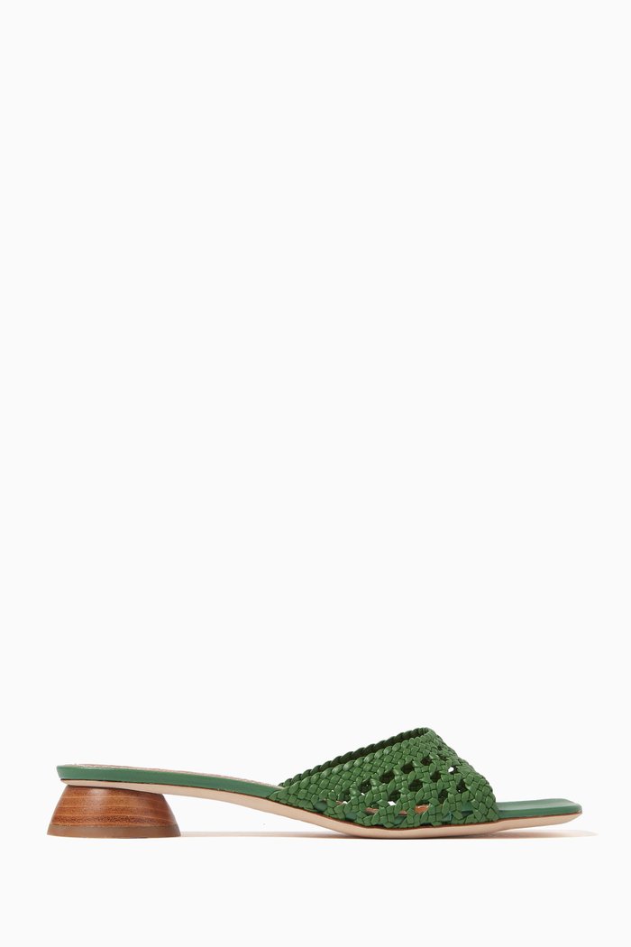 

Simone 35 Crochet Mules in Leather, Green