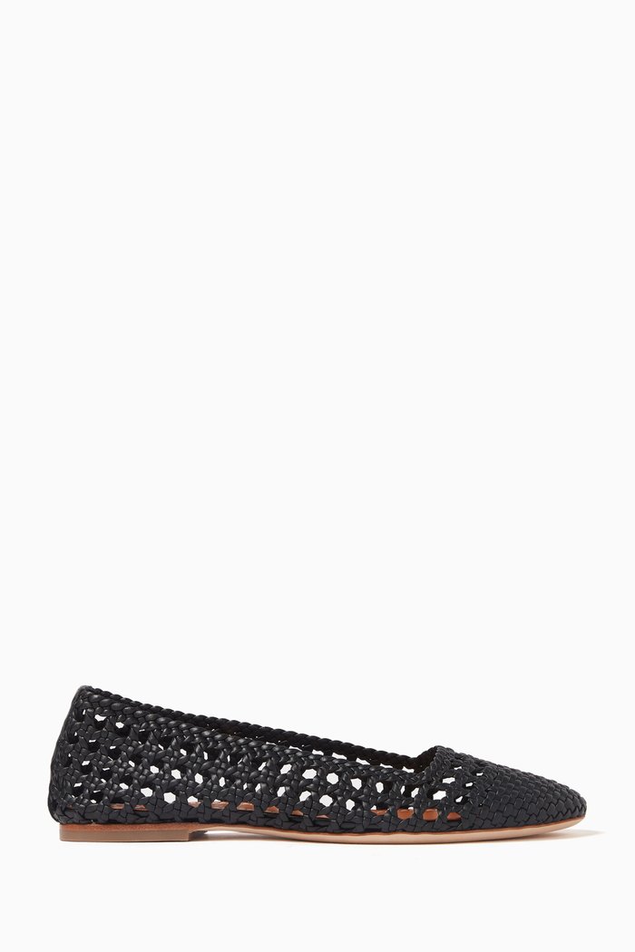 

Nell Crochet Ballerina Flats in Leather, Black