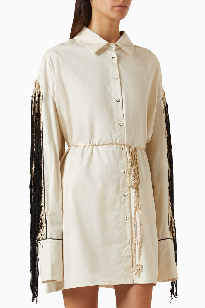 

Kiara Tassel Shirt Dress in Cotton, Neutral