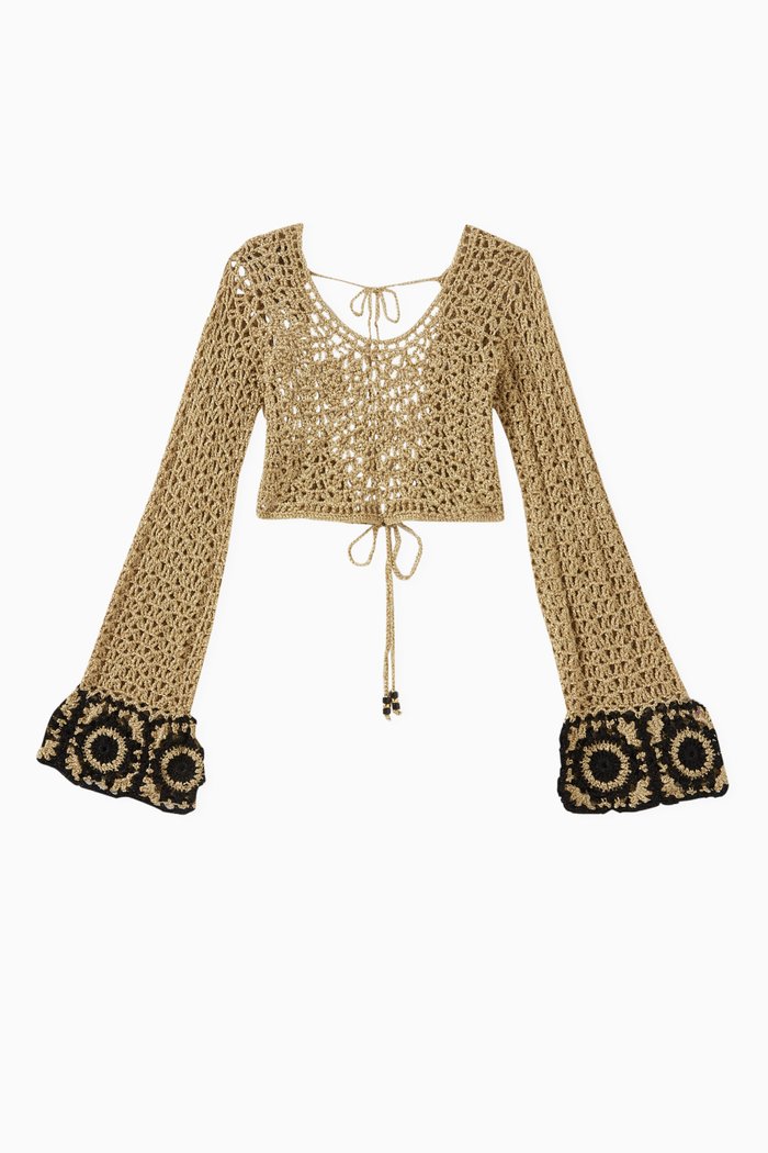 

Meher Clam Cropped Top in Crochet, Gold