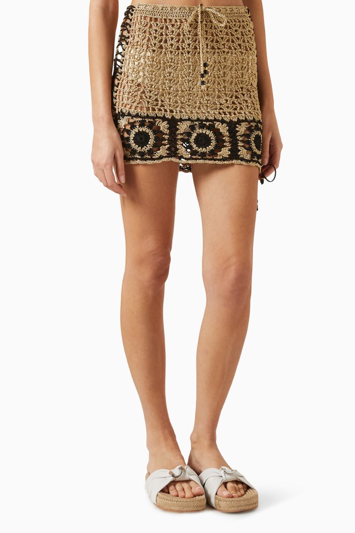 

Myra Clam Mini Skirt in Crochet, Gold