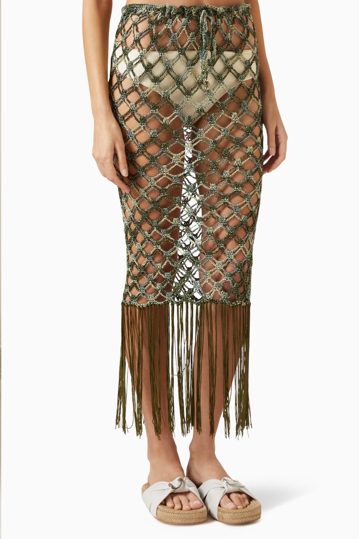 

Ela Spider Midi Skirt in Crochet, Green