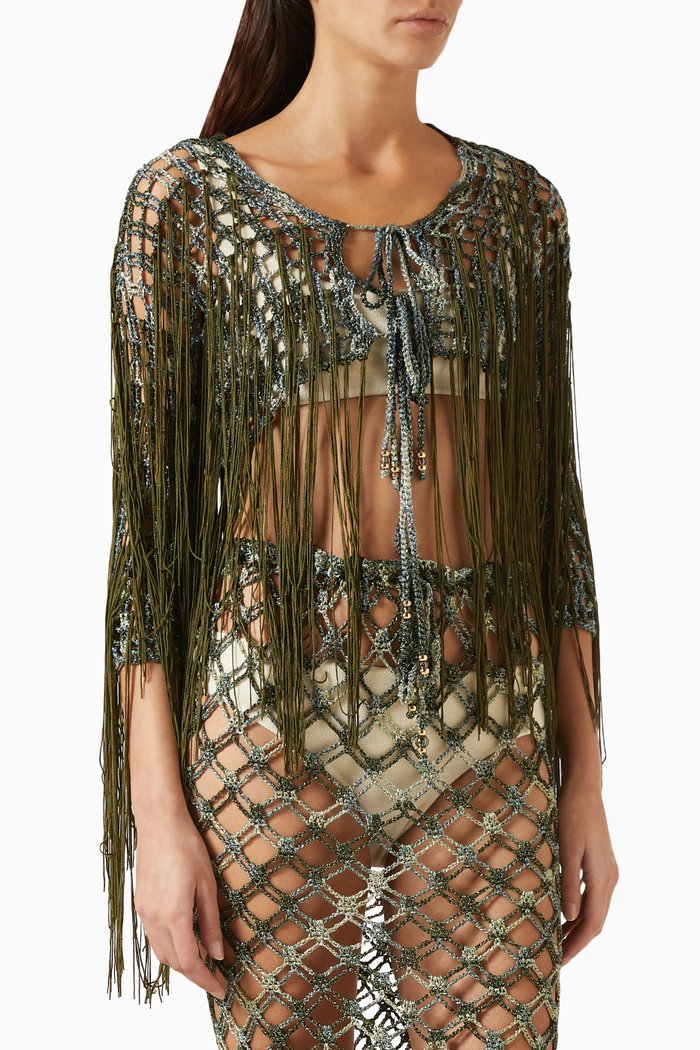 

Oni Cropped Cardigan in Crochet, Green