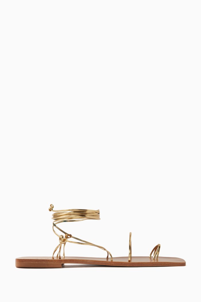 

Bamboo Flat Sandals in Metallic Leather, Gold