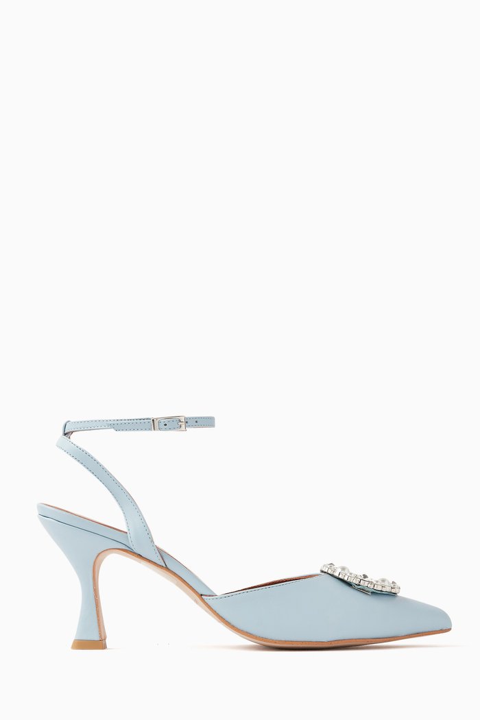 

Cinderella Crystal & Pearl Pointed Pumps in Leather, Blue