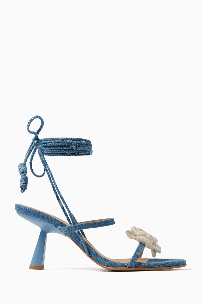 

Kendra Bloom Floral-crochet Sandals in Cotton-denim, Blue