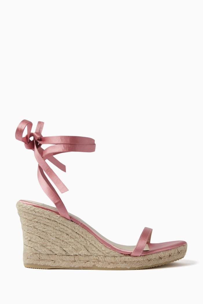 

Willa Espadrille Wedge Sandals in Satin, Pink